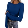 thumbnail image 3 of YOIAVAIOY Women Long Sleeve Shirts Rib Knit Slim Fit Basic Tees Fall Casual Outfits Spring Fall Undershirts Blue S, 3 of 9