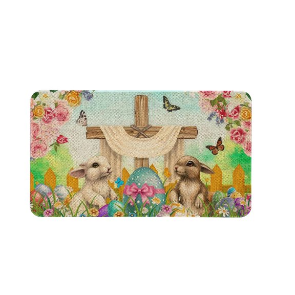Lksixu Décorations de Pâques Joyeuses Pâques Tapis de Cuisine Lapin de Printemps Oeufs Fleurs Tapis de Cuisine Floral Antidérapant Lavable Tapis de Sol d'Évier de Cuisine Décorations pour la Maison Cuisine Décor de Printemps pour Fête Congé