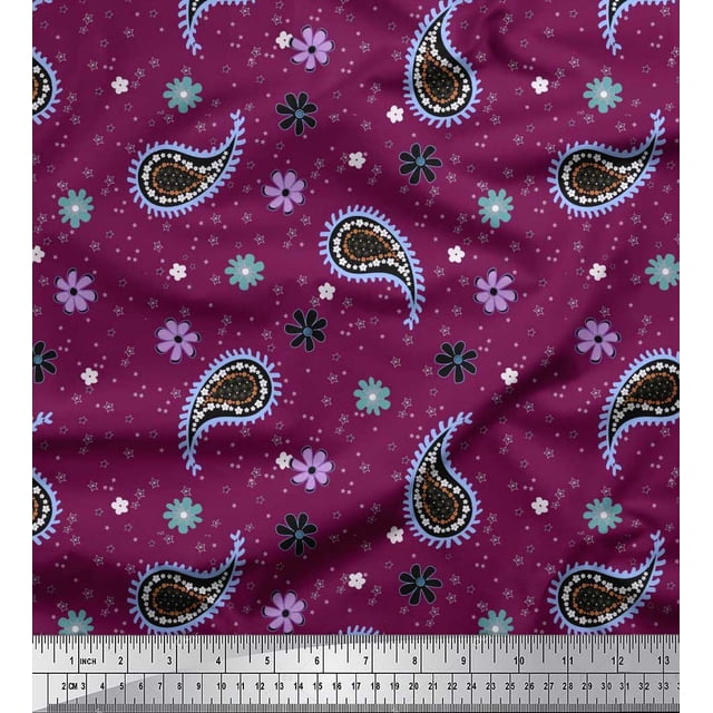 Soimoi Pink Poly Georgette Fabric Star,Paisley & Cosmos Floral Fabric Prints By Yard 52 Inch Wide
