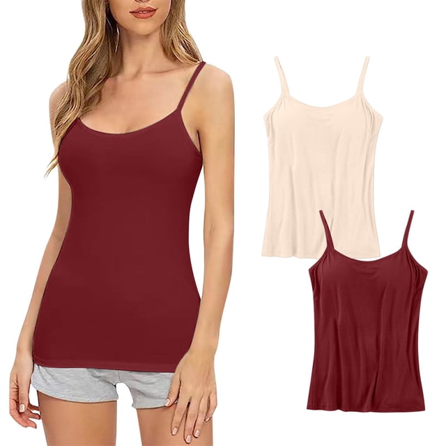Timegard Camisoles 2 Pcs pour Femmes avec Soutien-Gorge Intégré Grande Taille Col Rond Respirantes Confortables Extensibles