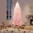 thumbnail image 1 of 4.5-9ft Snow Flocked Slim Pencil Christmas Tree - Lightweight Artificial Xmas Tree with Metal Stand, 1 of 5