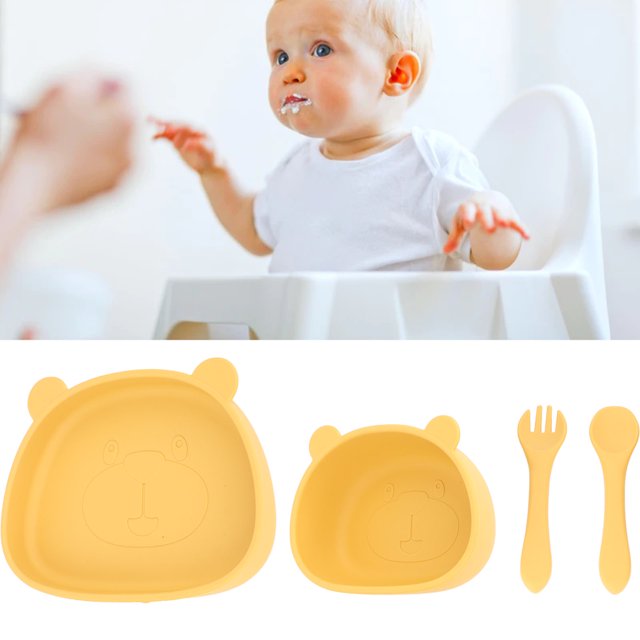 4pcs Kids Dinnerware Set Toddler Utensils And Toddler Plates Panda Shape Plate