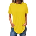 thumbnail image 2 of Frostluinai Hauts à Col Rond pour Femmes Manches Courtes T-Shirts Décontractés Basiques Couleur Unie Ourlet Incurvé Doux Blouses Coupe Ample pour Sortir, 2 of 3