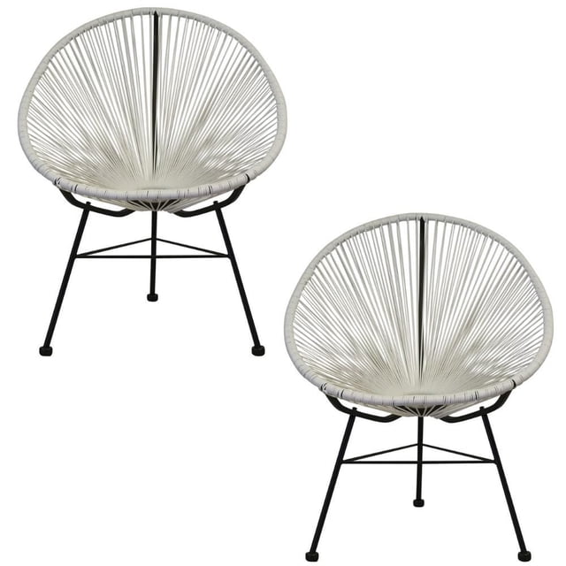 ACAPULCO Chaise en Fil Métallique Chaise Blanche Ensemble de 2 avec Deux Chaises en Fil Métallique Blanc avec un design Circulaire à Tissage Ouvert sur Pieds Trépied en Métal Noir, Convient aux Sièges de Salon accent et à une Utilisation Occasionnelle.