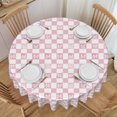 thumbnail image 1 of Tablecloth Pink Check Bow Pattern Round 60 x 60 Inch Table Cover Polyester Stain and Wrinkle Resistant Table Cloth for Kitchen Dining Coffee Party, 1 of 5