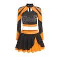 thumbnail image 3 of Aislor Womens Shiny Rhinestone Cheerleading Uniform 2 Piece Set Long Sleeve Crop Top & Skirt For Dance Orange XL, 3 of 6