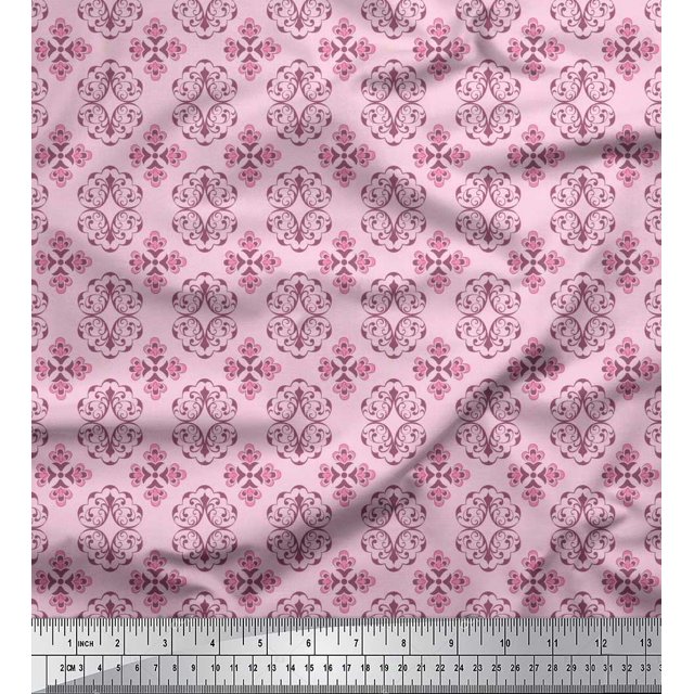 Soimoi Poly Georgette Fabric Filigree Damask Printed Fabric 1 Yard 42 Inch Wide