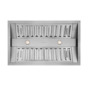 Hauslane | Pro-Style 34” IN-R300 Capuche intégrée, 21” Performances de bruit bas de profondeur de conception contemporaine, poignées de taille complète, filtres à baffles de qualité professionnelle, LED Lampes en acier inoxydable
