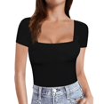 thumbnail image 1 of Hiiyo T-Shirt pour Femme à Encolure Carrée, Manches Courtes, T-Shirt d'Été Décontracté (S-TTG), 1 of 6