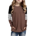 thumbnail image 1 of Posijego Girls Striped Long Sleeve Shirts Kids Round Neck Color Block Tunic Tops Spring T-Shirts Size 4-14 Years, 1 of 6