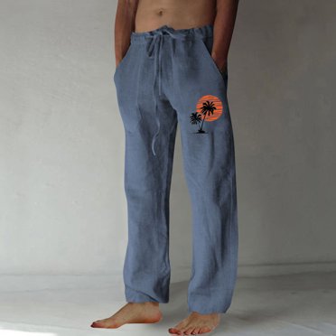 EGNMCR Men's Lightweight Pants, Cargo Pants Men, Linen Pants Men, Mens Casual Loose Fit Elastic Waist Pants Men Fashion Print Casual Elastic Waist With Pocket Trousers Sport Pants Men Polyester Pants