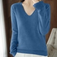 thumbnail image 4 of asjyhkr Tops For Women Long Sleeve Knit Cotton V Neck Sweater Pullover Basic T Shirts Solid Color, 4 of 7