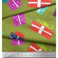thumbnail image 3 of Soimoi Green Georgette Viscose Fabric Gift Box Party Printed Fabric 1 Yard 42 Inch Wide, 3 of 5