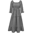 thumbnail image 2 of Drppepioner Robe Midi Longue d'Été Décontractée pour Femmes, Bohème, à Manches Bouffantes, Épaules, à Carreaux, à Volants, 2 of 2