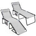 thumbnail image 2 of Costway 2 PCS Folding Chaise Lounge Chair Portable Sun Lounger with Adjustable Backrest Grey, 2 of 8