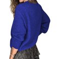 thumbnail image 4 of WUANDIXFA Oversize Sweaters for Women Solid Color V Neck Lace Stitching Buttons Long Sleeves Sweater Blue,M, 4 of 5