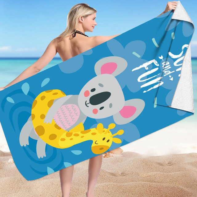 TopLLC Microfiber Beach Towel, Oversized Cute Animal Pattern Sand-Free Beach Towel, Thin Lightweight Absorbent Quick Dry Pool Towels Soft Breathable Travel Bath Towel for Adults Kids(30"x59")