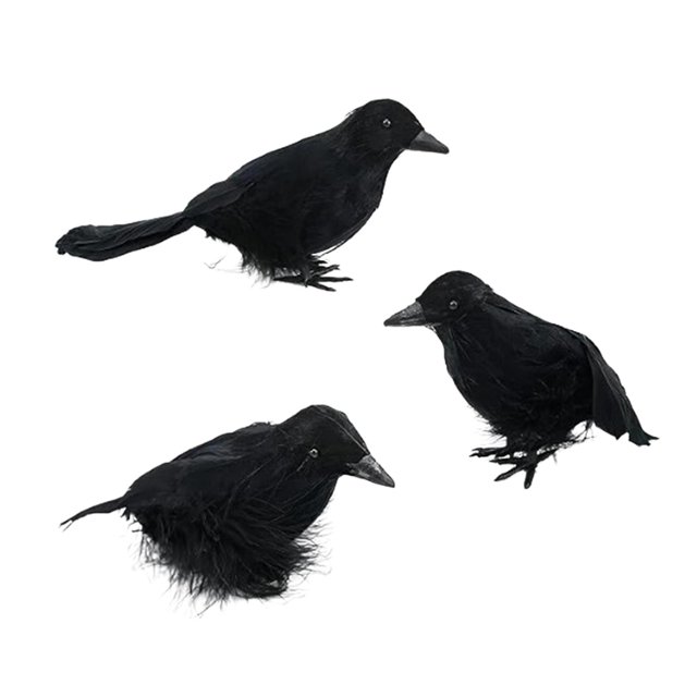 3 Pcs Corbeaux d'Halloween Noirs Simulation Plume Corbeau Modèle Animal Corbeaux d'Halloween Style A