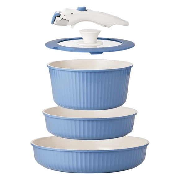 Koch Systeme CS 5‑Piece Induction Cookware Set with Detachable Handle, Space‑Saving Pots & Pans Set for All Stovetops