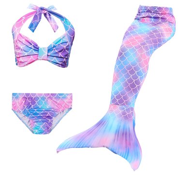 3Pcs/Set Girls Bikini Set Mermaid Tail Princess Swimsuit