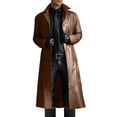 thumbnail image 1 of Birdeem Lapel Solid Color Slim Leather Long Leather Jacket Mens Windbreaker Jacket, 1 of 4
