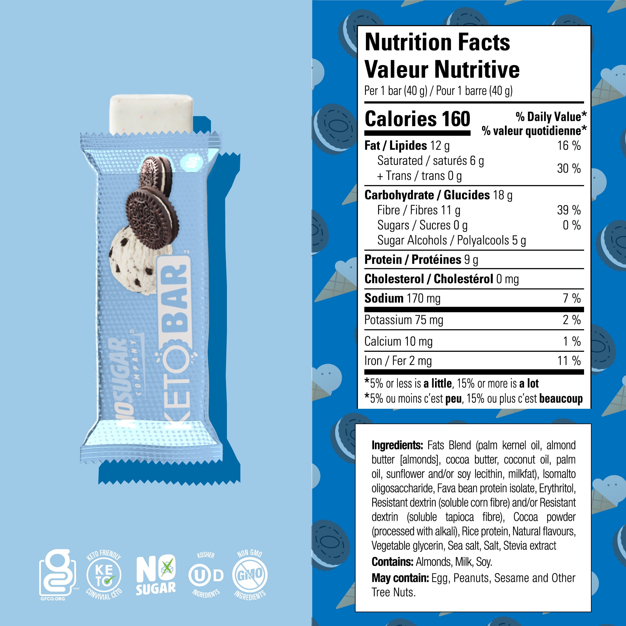 No Sugar Barre Céto Biscuits et crème, Paquet de 4