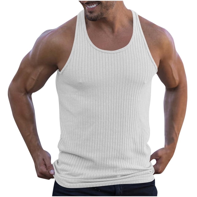 zfhfof Men's Workout Tank Top Ribbed Knit Sleeveless Gym Muscle T Shirts Bodybuilding Tee