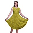thumbnail image 1 of Bimba Robe Midi Évasée d'Été Sans Manches à Imprimé Floral Décontractée pour Femmes à Feuilles au Pochoir Jaunes - Très Petit, 1 of 6