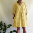 thumbnail image 2 of QIPOPIQ Robes pour Femmes Robe Fumée à Volants Manches Courtes Robe Décontractée Ample Robe d'Été Col en V Robe Unie 2023 Offres, 2 of 9