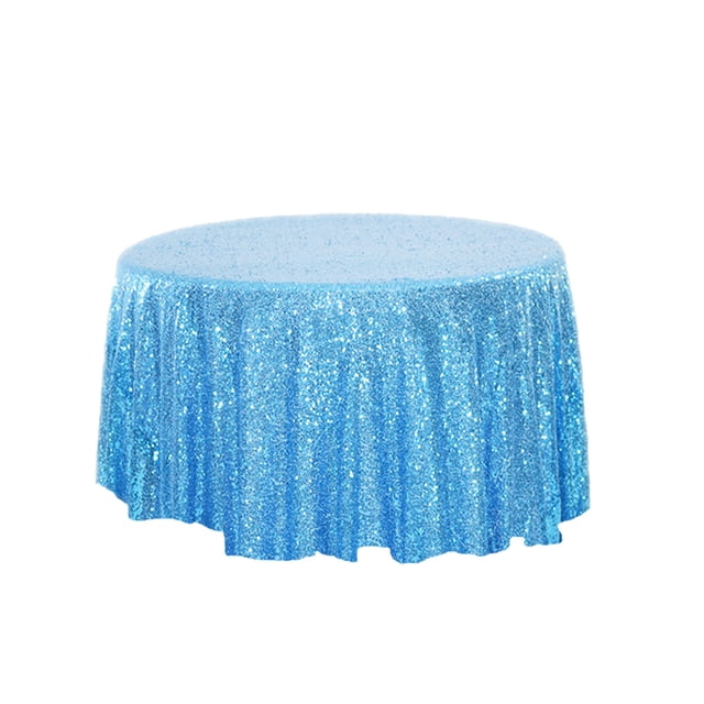 Diameter 23.6 Inch Round Tablecloth Washable Polyester Table Cloth Decorative Table Cover for Wedding Party Dining Banquet Blue Sequin
