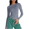 thumbnail image 1 of Dealovy Womens Long Sleeve Shirts Crew Neck Basic Crop Tops Slim Fitted Solid Color Going out Tops, 1 of 5