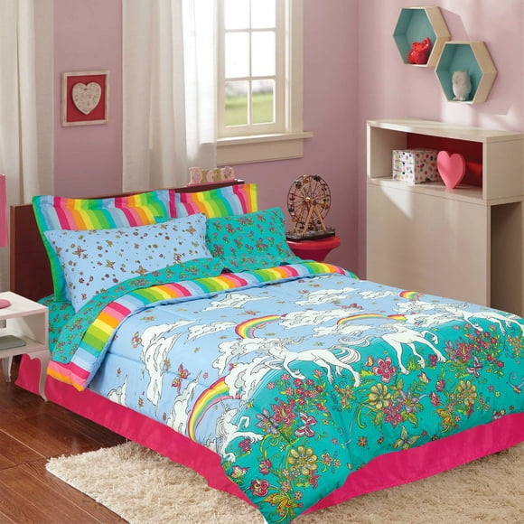 Kidz Mix Unicorn Rainbow 8-Piece Bed in a Bag, Full, Multicolor