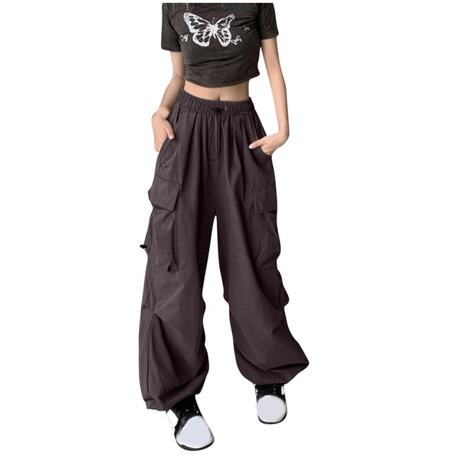 RKSTN Womens Pants Ladies' Solid Color High Waist Wide Leg Casual Drawstring Work Pants Loose Fitting Long Pants