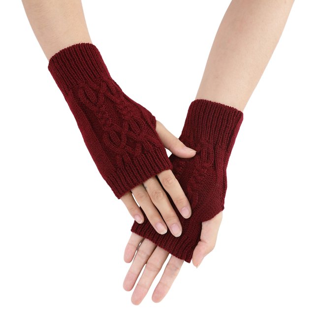 Ladies Warm Knit Fingerless Gloves Convertible Mittens Fashion Flowers