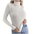 thumbnail image 1 of Dagegui Chandails à Col Roulé pour Femmes en Tricot Côtelé à Manches Longues, Chandail Extensible Coupe Ajustée, Hauts d'Automne, Blanc, G, 1 of 5