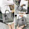 thumbnail image 2 of Ensemble de 3 Pcs Sacs Seau à Bandoulière en PU pour Femmes, Mode, Perles, Pompon (Gris), 2 of 5