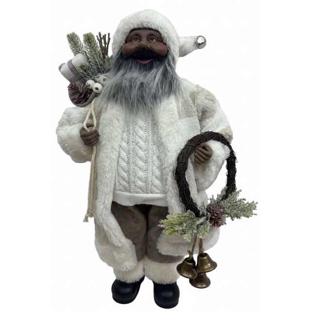 Holiday Time Christmas Dark Skin Santa with Wreath 18 inch
