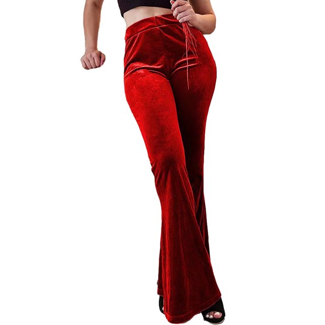 Honganda Women’s Velvet Flare Pants Solid Color Slim Fit Bell-Bottom Trousers Bootcut Pants