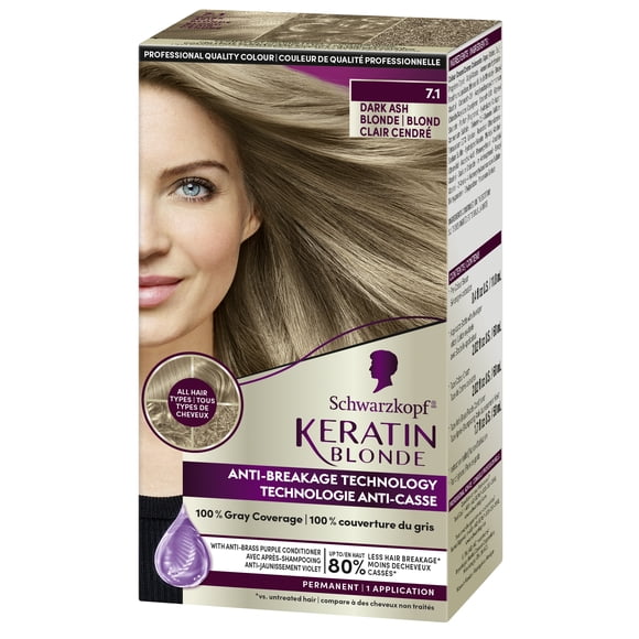 Schwarzkopf Kératine Couleur Permanente Crème de Couleur des Cheveux, 7.1 Blond Foncé Cendré, 1 Kit