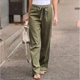 thumbnail image 2 of SHOPESSA Women Solid Color Cotton Linen Pants Sashes Straight Casual Long Pants Loose Fit Drawstring Trousers, 2 of 4