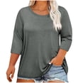 thumbnail image 1 of hotojiny Hauts Grande Taille pour Femmes Décontractés Amples Unis T-Shirts à Manches 3/4 Surdimensionnés Col Ras du Cou Chemise d'Été Mode 2025, 1 of 3