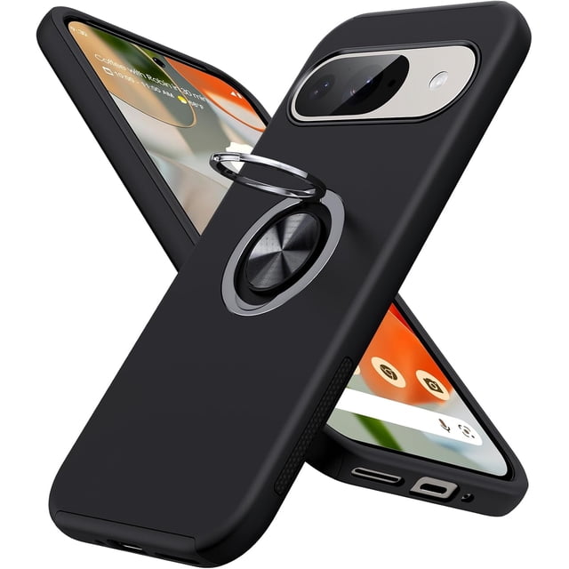 KOMI for Google Pixel 9 Pro XL Case, Slim Fit Case for Pixel 9 Pro XL with Metal Ring Holder Kickstand, Dual Layer Shockproof Protective Phone Case for Google 9 Pro XL 6.8", Black
