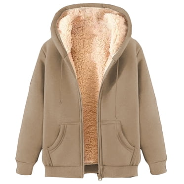 aohooy Manteau Sherpa d'Hiver pour Hommes Doublé en Molleton Chandail à Capuchon Zip à Fermeture à Glissière Décontracté à Manches Longues Chandails Chauds avec Poches Kaki, TTTG