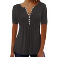 thumbnail image 2 of LSLJS Womens T Shirts Women's Fashion Casual Round Neck Pleated Solid Color Button Top Blouse, 2 of 5