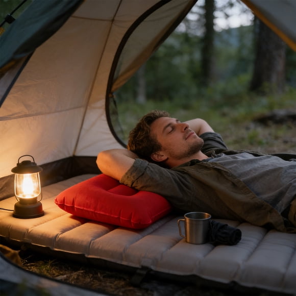 Weloille Oreiller Gonflable Carré en Flocage, 1 Pce Oreiller d'Air Portable Imperméable et Confortable, Coussin de Soutien Polyvalent pour Sieste en Camping Extérieur, Voyage, Bureau