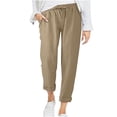 thumbnail image 1 of Dagugfen Plus Size Cotton Linen Pants for Women Ruched Elastic Waist Drawstring Lightweight Flare Legging for Casual, 1 of 6