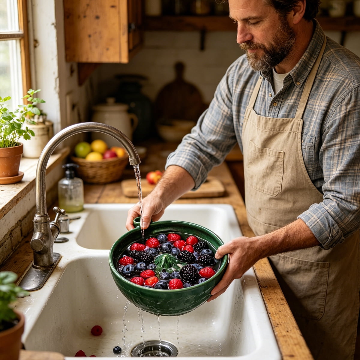 Vortex action fruit washing bowl