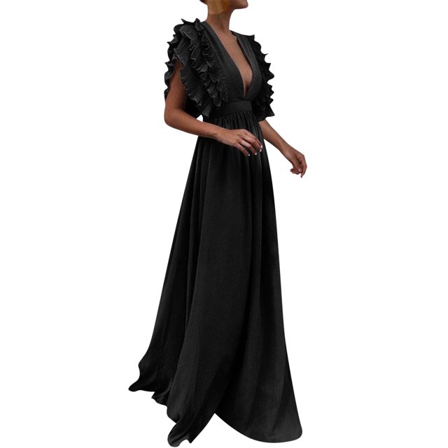 Ketyyh-chn99 Robes de Printemps pour Femmes 2024 Robes de Soirée pour Mariage Longue Robe de Soirée Dos Nu Col en V Élégante Robe de Cocktail pour Fête Noir,P