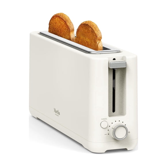 Martha Stewart 2 Slice Long Slot Toaster, Extra Wide for Sourdough & Bagels, 10 Setting Shade Control, Removable Crumb Tray, Self-Centering Design, Defrost/Reheat, Cancel, Slim