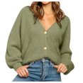 thumbnail image 1 of Chandail Mode Femme Col en V Couleur Unie Bouton Chandail Ample, 1 of 7